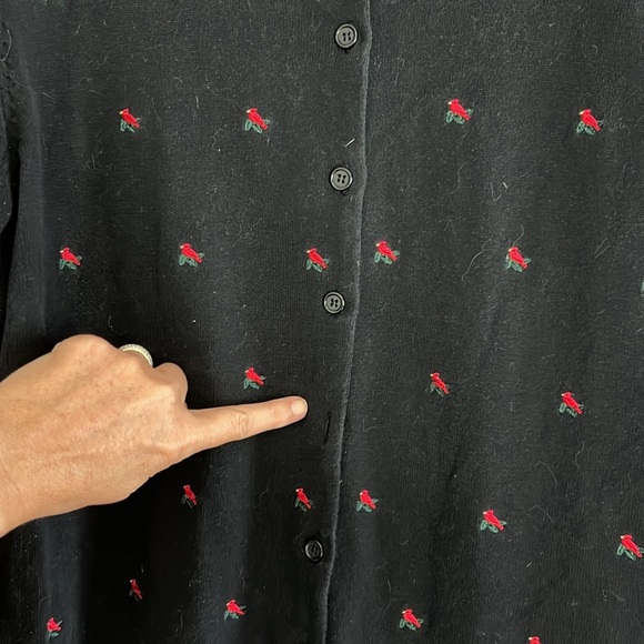 Vintage Baxter & Wells 3/4 Sleeve Black Cardigan with Cardinals Embroidered XL - Picture 2 of 10